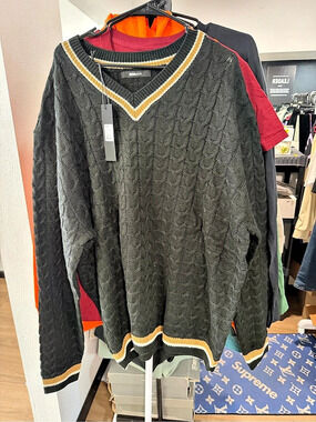 NOVAMEN Cable Knit Sweater in Black & Brown XXL NWT